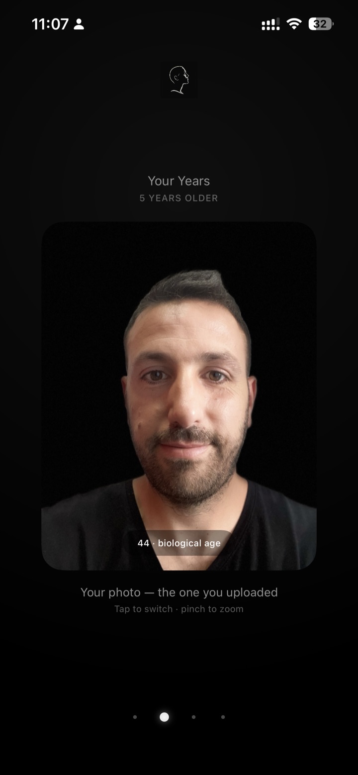Your uploaded photo, captioned with your biological age
